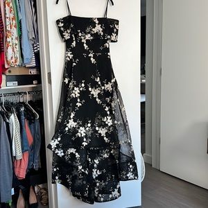 Bronx and Banco tulip flower off-the-shoulder dress in black